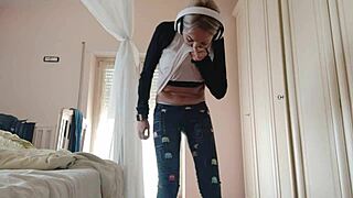 athletic woman dances in leggings during hidden gym session