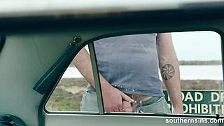 What sins does this voyeur commit while masturbating in nature, in a car, with hairy australian climax?