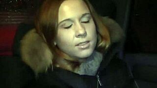 Guy picks up girl for hot sex in moving car outdoors