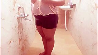 thai lady bathing in the shower with a smile 😊