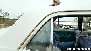 What sins does this voyeur commit while masturbating in nature, in a car, with hairy australian climax?