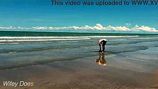 Wife dares to strip nude for public beach football game.