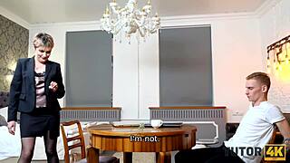 Sexy mature teacher hooks up with young man during intense classroom session. Their chemistry ignites fast