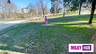 Yoga pose with babe bent over stimulating her vagina with my cock