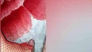 Latina milf in red stockings seduces her roommate with sexy lingerie