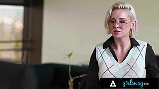 damn, girlsway’s new boss kenzie taylor is banging her naughty employees! they’re gossiping while face sitting on her office desk!