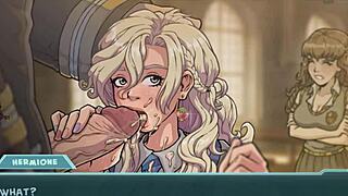 Akaburs star channel delivers Hogwarts-themed blowjob with cumshot and facial on blonde and brunette anime characters