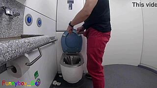 I piss then jerk my hot cock in train toilet