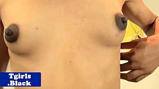 Amateur Black Tranny Tugging Her Cock