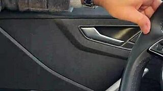 Amateur blowjob in moving car, risky public act.