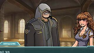 Akaburs star channel delivers Hogwarts-themed blowjob with cumshot and facial on blonde and brunette anime characters