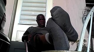 I, the bear black master, show my big feet after work and need a slave.
