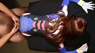 Overwatch cosplay - tiny D.Va moans on super thick cock and gets no mercy