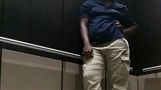 Hey, in the elevator scene, that ebony babe fingers her small tits and masturbates to a monster cum orgasm.