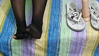 Footjob with Dildo and Torn Pantyhose in Doggystyle Masturbation!