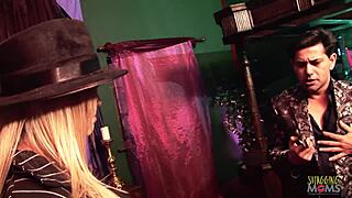 sexy blonde girls suck and fuck hard dick in group ffm cowgirl