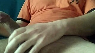 white boy moans while masturbating fat uncut cock in pocket pussy and cums inside
