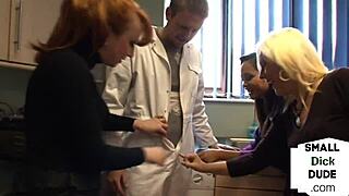 Small Cock Guy Jerked Hard by Two Matures and Asian Amateur