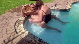 Hey, watch my milf wife get doggystyled by a random guy in our pool! 😏