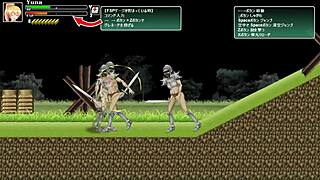 In this hentai game, a cute blonde girl gets fucked by soldiers during the battle of girls gameplay