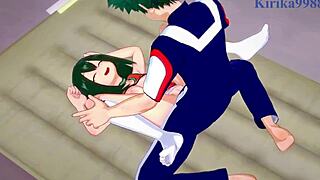 Ochako Uraraka, Himiko Toga, Tsuyu Asui, Izuku Midoriya in Wild 3P Hentai Action