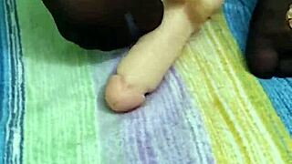 Footjob with Dildo and Torn Pantyhose in Doggystyle Masturbation!