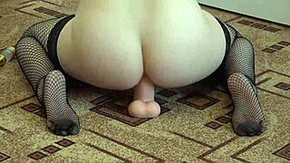 anal play with big dildo, brunette stocking babe pounds butt