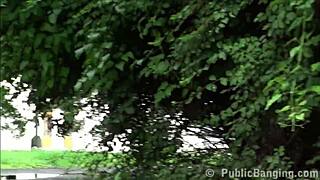 Hot woman gets facial cum in public street threesome! 😍