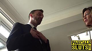 Betty Foxxx, a busty UK native, enjoys cum and an inked pussy while being tied up