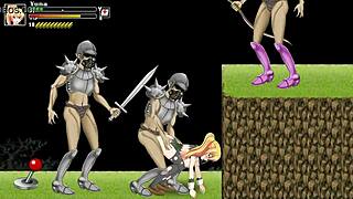 In this hentai game, a cute blonde girl gets fucked by soldiers during the battle of girls gameplay