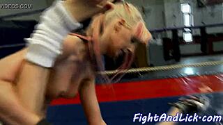 muscular dyke gets pussy licked after wrestling match