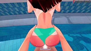 Anzu Mazaki gets pounded hard by the pool in ahegao bikini fantasy