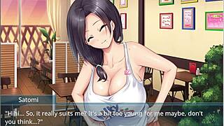 Step mother and step sister in wet t-shirt with huge tits in anime game