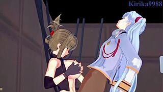 nine and chitose kisaragi and ruri hoshino intense lesbian play and futanari sex