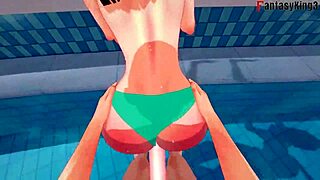 Anzu Mazaki gets pounded hard by the pool in ahegao bikini fantasy