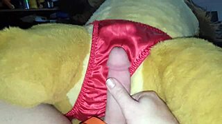 In satin panties, she receives a cumshot from Simba in maledom scene