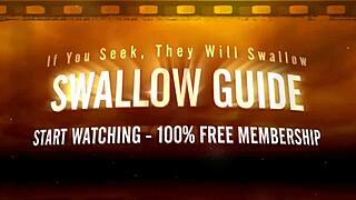 Brooklyn Daniels expertly sucks before swallowing a huge mouthful of cum.