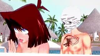 Anzu Mazaki gets pounded hard by the pool in ahegao bikini fantasy