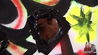 young black teen at glory hole threesome with two big cocks 😈