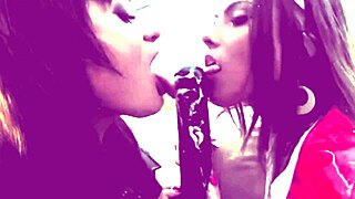 Lesbian girls play with milk cream