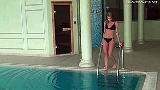 i'm masturbating by the pool with my small tits and hairy pussy