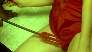 Vintage blonde rides hairy cock in antique setting with natural tits