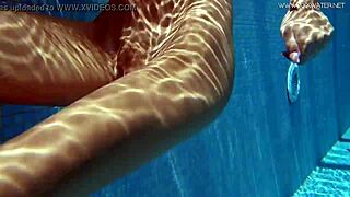 i'm masturbating by the pool with my small tits and hairy pussy