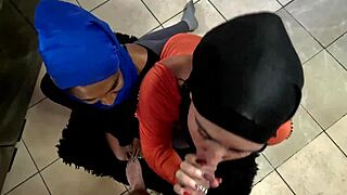 white slut and i suck cock in hijabs getting cum facials