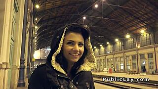 hey, hungarian hottie takes on a massive cock in public banging scene