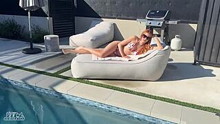 Fucking my boss's daughter by his POOL, so HOT