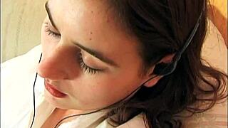 Crazed brunette in skirt gives blowjob and gets assfucking with spanking