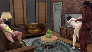 In this cuckold story, the old husband watches his wife masturbating while getting fucked by a black man in 3D anime.