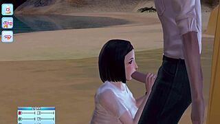 More hot beach action in a premium resort in a hentai game