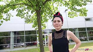 Public street casting with young German teen Joena in Berlin